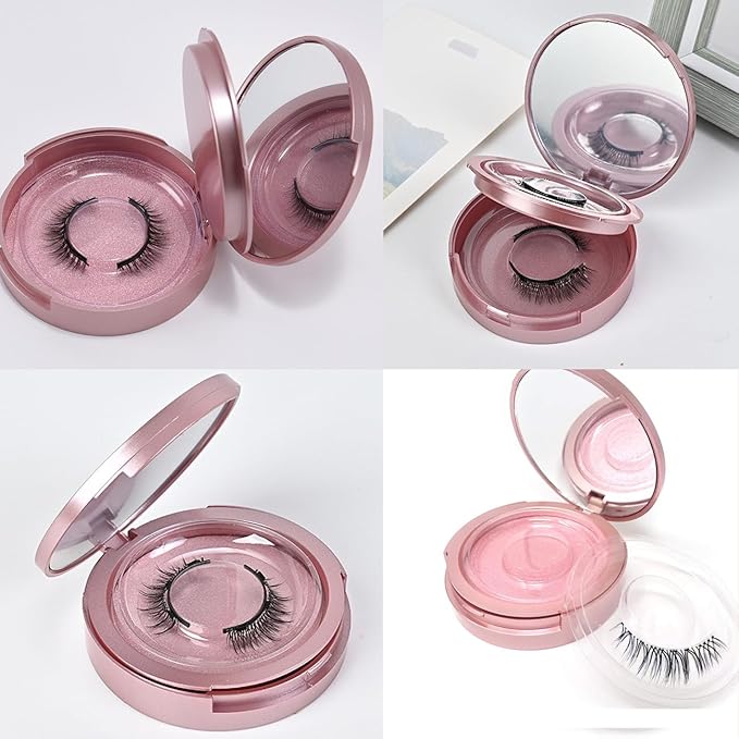 2 PCS Eyelash Storage Case with Mirror – 2-Layer Circle Lash Box, Travel-Friendly Organizer with Lash Holder & Disposable Mascara Brushes (Rose Gold)