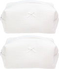 Cozy Makeup Bag for Women,Zipper Cosmetic Pouch,Waffle White,2 Pack