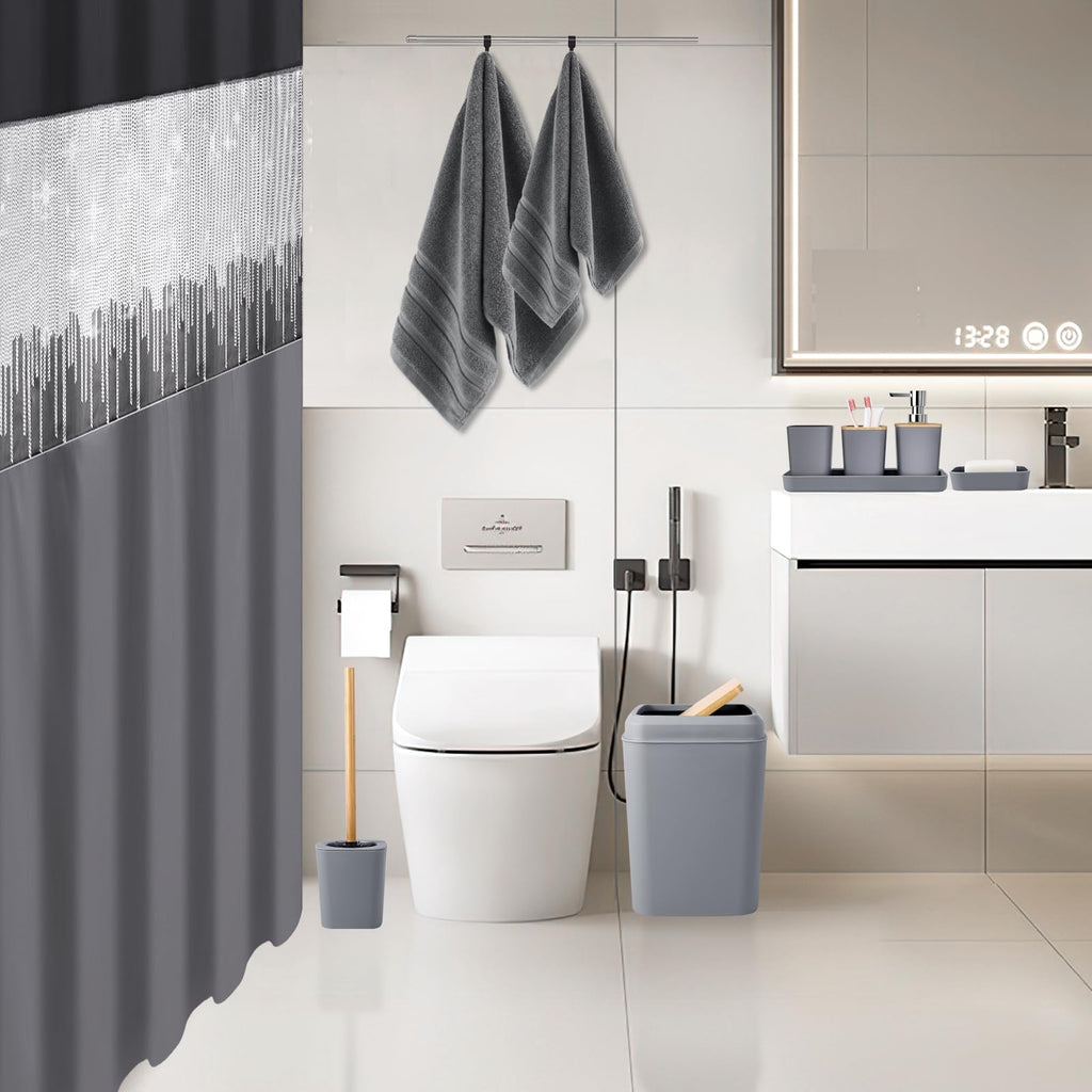 Bathroom Accessory Set – Bathroom Set with Glitter Shower Curtain, Towel Set,24 Piece Grey Shower Curtain, Bathroom Accessories Set with Shower Curtain Set for Home Decor