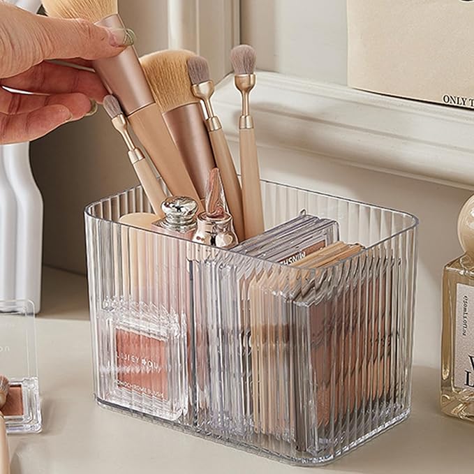WIWIUXY Qtips Holder Bathroom Container,3-Section Cotton Ball/Swabs Dispenser,3 Grids Apothecary Jar Organizer, Cosmetics Storage for Vanity