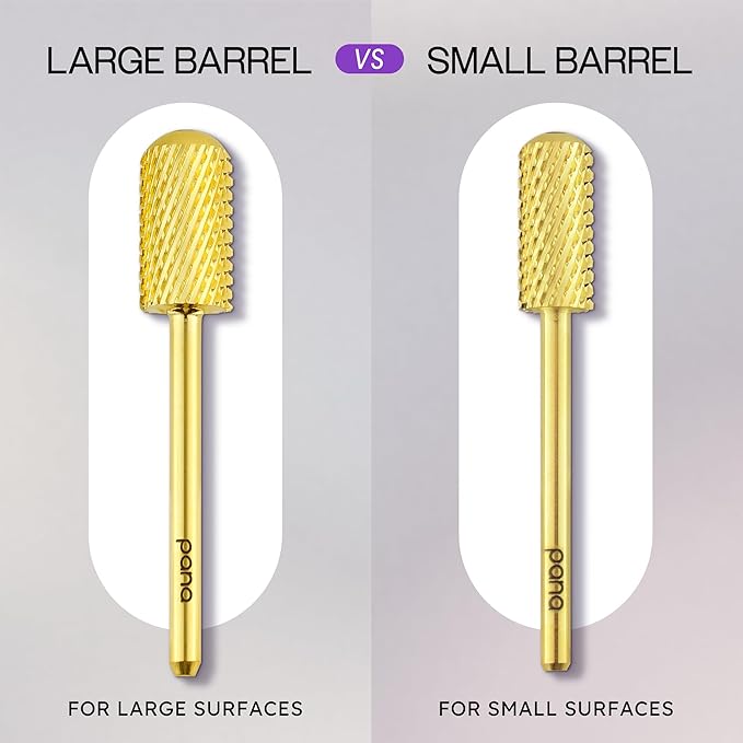 PANA 3/32" Shank Size Smooth Top Small Barrel Carbide - Nail Drill Bit for Dremel Machine Manicure Pedicure Nail Salon Tools Gel Polish & Acrylics Removal (Gold, Coarse)