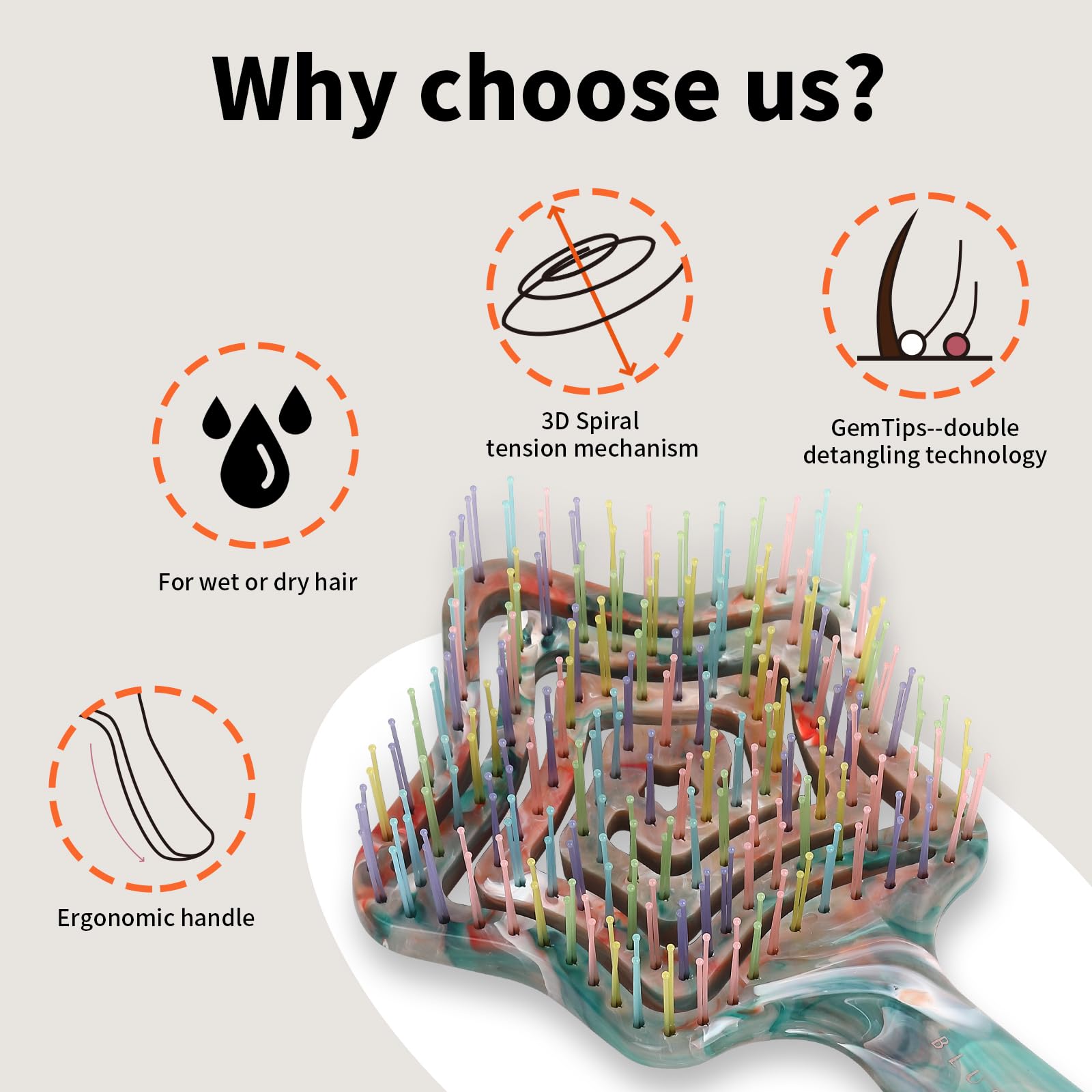 BLUSHMARKS Detangling Wet Hair Brush for Thin or Straight Hair, Vented Detangler Hairbrush with Double-Layered Ultra and Soft-Nylon Bristles for Wet or Dry Hair, Gift for Women Girls Kids