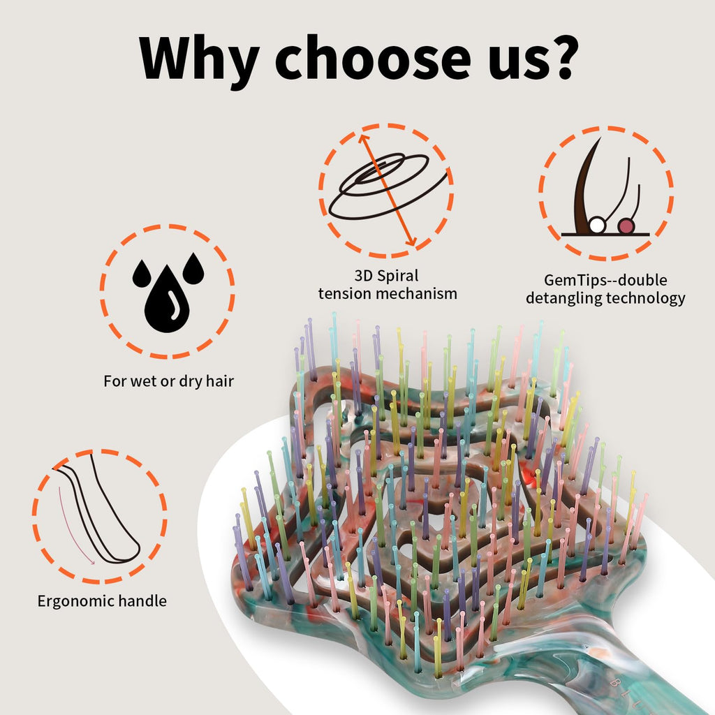 BLUSHMARKS Detangling Wet Hair Brush for Thin or Straight Hair, Vented Detangler Hairbrush with Double-Layered Ultra and Soft-Nylon Bristles for Wet or Dry Hair, Gift for Women Girls Kids