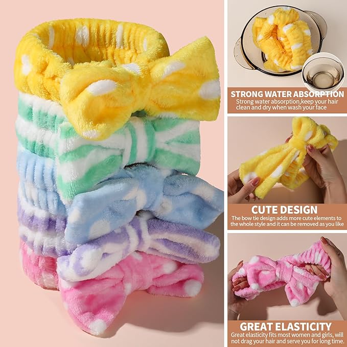 Teenitor 5pcs Makeup Headband with Removable Bow, Spa Headband for Washing Face for Teen Girls Women, Gifts Basket for Teens Girls Party, Skin Care Washing Hairband