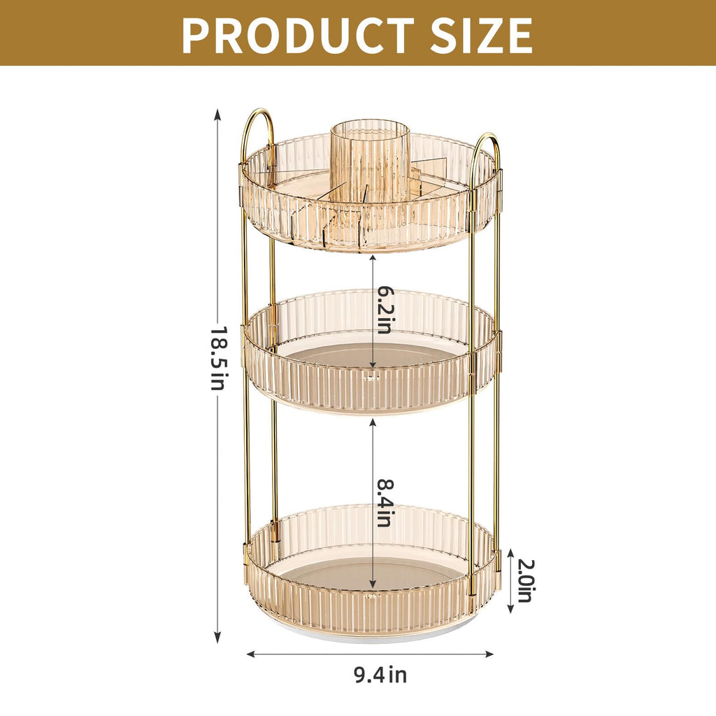 360° Rotating Makeup Organizer, Large-Capacity Skincare Make Up Storage 3 Tier Perfume Organizers Cosmetic Dresser Organizer with Makeup Brush Holder, Fits Bedroom, Bathroom, Vanity Shelf Countertop