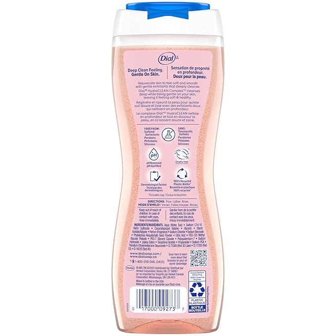 Dial Body Wash, Exfoliate & Restore Himalayan Salt, 16 Fl Oz (Pack of 4), Hydraclean Complex & Vitamin E, Gentle, Leaves Skin Feeling Nourished, Dermatologist-Tested, No Parabens & Sulfates