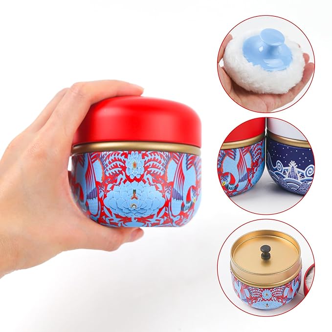 ASUNFO 2 Pcs Powder Puff for Body Powder with Case for Women Red & Blue