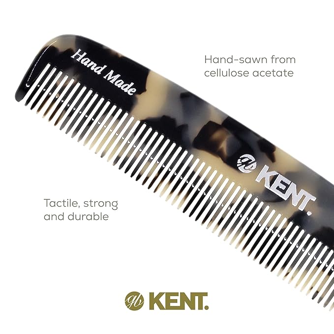 Kent 7T TW All Fine Tooth Pocket Comb for Men - Handmade Hair Comb for Men Grooming and Styling - Travel Comb for Hair Care, Mustache and Beard Care, Use Dry or with Balms, Saw Cut for Wet or Dry.