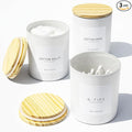 Ezebesta 3PCS Farmhouse 13.53oz White Bathroom Canisters with 12 Labels & Wooden Lid Thick Glass Jar Set Qtip Holder for Cotton Ball & Pads Storage Organization Minimalist Decor