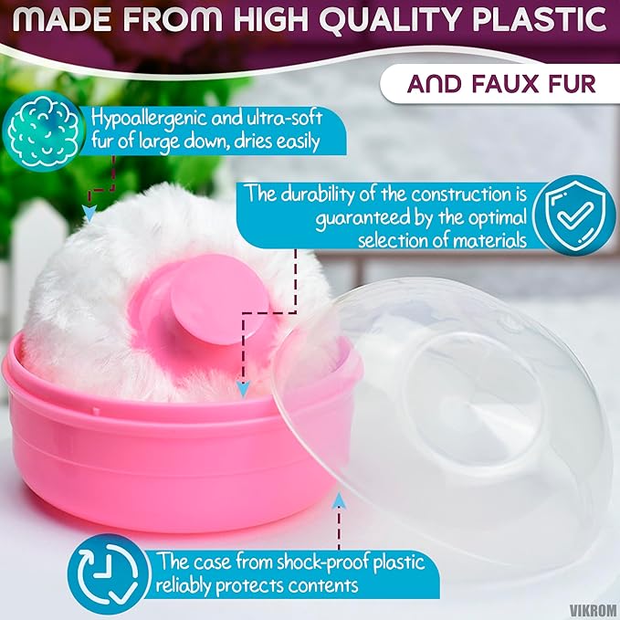 2Pcs Talcum Powder Puff and Container Brush with Holder – Dusting Powder Puff for Women Set, 3.6x2.45 Pink and Blue, Easy to Clean & Store, Gentle and Safe, Good for Travel and Quick Makeup