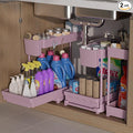 Sevenblue 3 Pack Multi-Purpose Pull-Out Storage Organizers, 2-Tier L-Shaped Under Sink/Cabinet Organizers and Storage for Bathroom & Kitchen,Pink,12.85 Inch