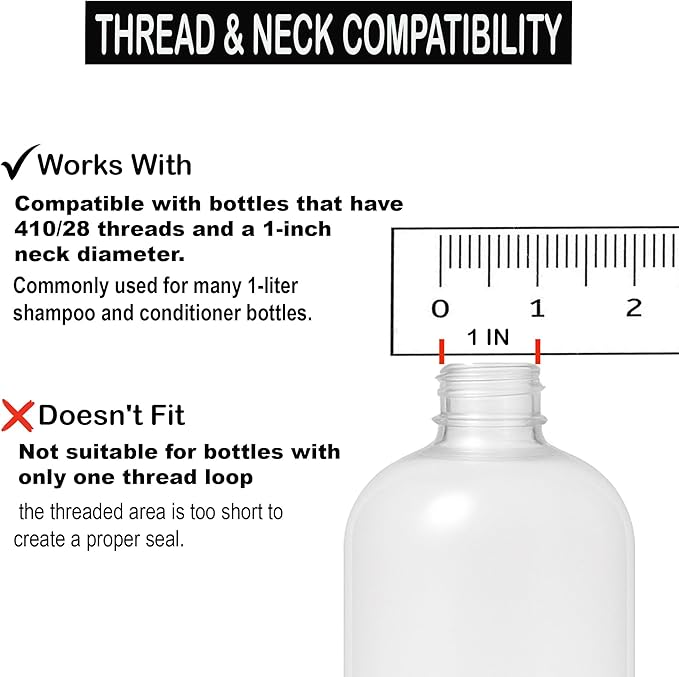 Universal Shampoo/Conditioner Dispenser Pump for Bottles, Leak Proof, Pump Top Fits 1 L/33.8 oz Bottles, 28/410 Neck Size, (White - Pack of 2)