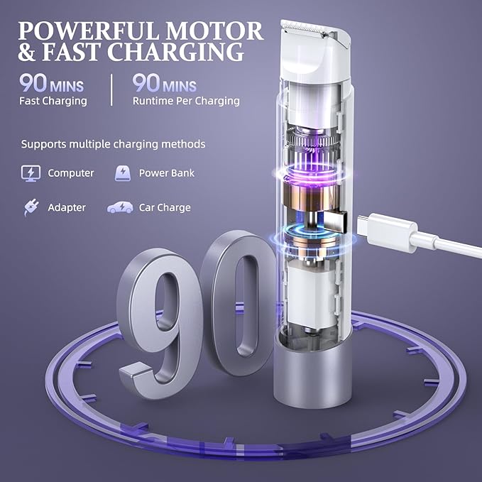 Bikini Trimmer for Women, Dual Head Face Shaver Body Hair Trimmmer, IPX7 Waterproof Womens Electric Razor for Legs, Light Purple