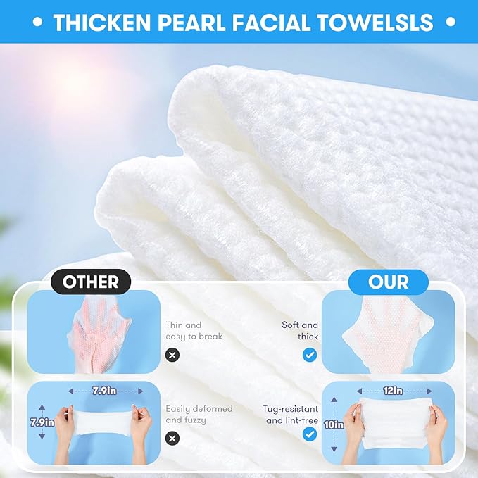 Beauntangly Disposable Face Towel, XL Facial Towelettes Soft Thick Absorbent, Lint-Free Biodegradable Makeup Remover Dry Wipes for Skin Care Washing Drying Nursing Camping Travel Essentials, 100 Ct