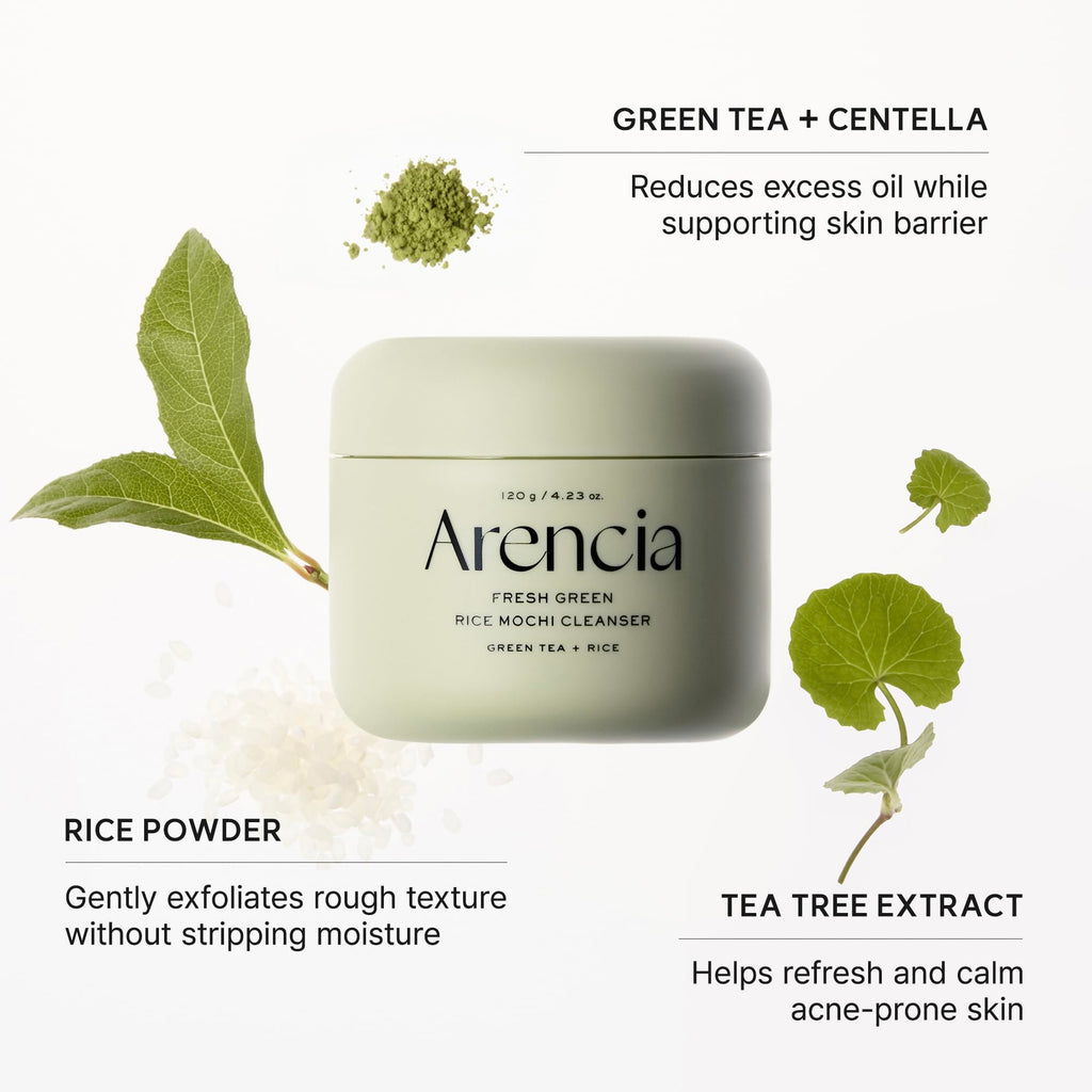 Arencia Korean Rice Mochi Face Cleanser - Face Wash, Gentle Scrub All in One for Deep Cleansing, Moisturizing, Pore Minimizing with Rice Water & Green Tea (4.23oz)