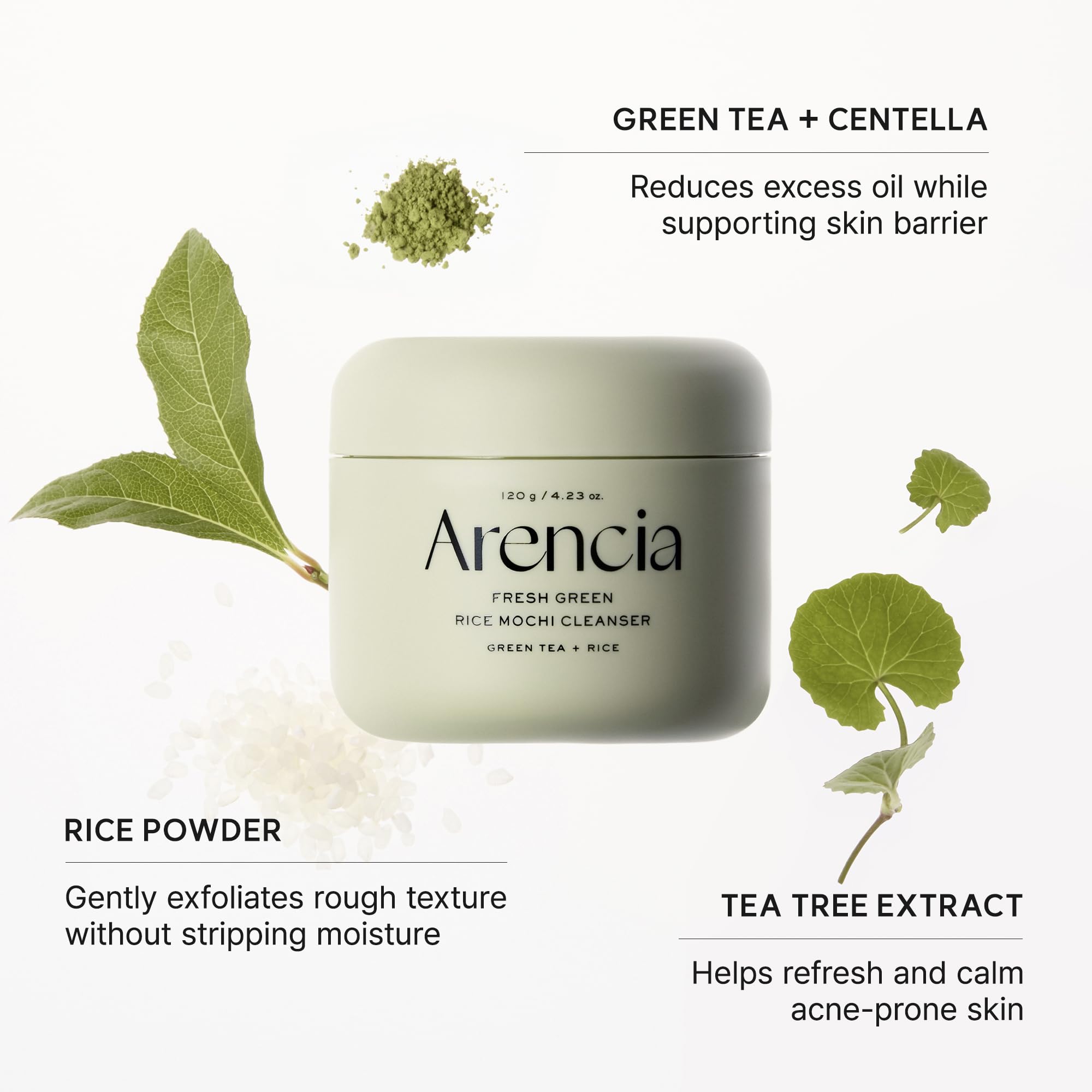 Arencia Korean Rice Mochi Face Cleanser - Face Wash, Gentle Scrub All in One for Deep Cleansing, Moisturizing, Pore Minimizing with Rice Water & Green Tea (4.23oz)