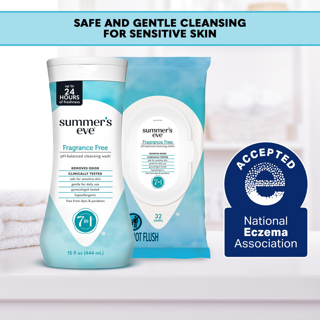 Summer's Eve Fragrance-Free Feminine Wipes, Gentle pH-Balanced Micellar Water Based Formula Helps Control Vaginal Odor, Resealable Pack, 32 Wipes