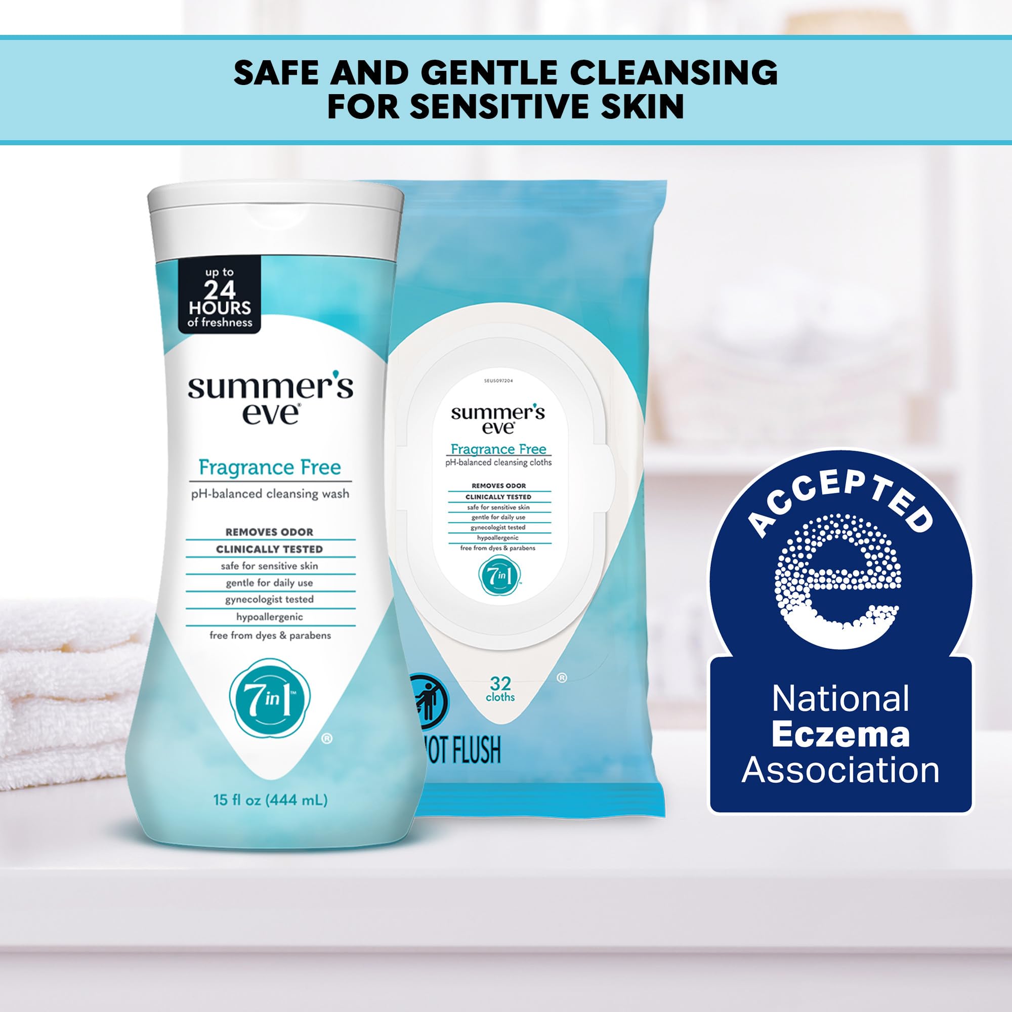 Summer's Eve Fragrance-Free Feminine Wipes, Gentle pH-Balanced Micellar Water Based Formula Helps Control Vaginal Odor, Resealable Pack, 32 Wipes