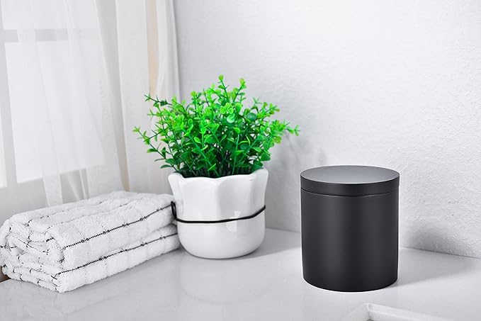 Cotton Swab Holder with Lid, Round Qtip Holder Bathroom Black, Resin Cotton Ball Canister Jar Cosmetics Makeup Countertop Organizer Containers Canister Apothecary Jar, Matte Black