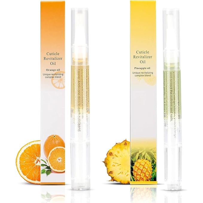 Meschett 2PCS Cuticle Oil Pens for Nail Care, Moisturizing Nail Oil Pen with Soft Brush, Hydrating Cuticle Oil for Dry Nails & Cuticles (Pineapple & Orange Flavor)