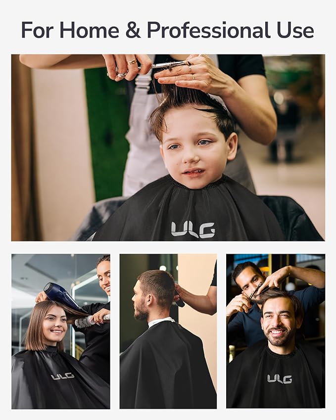 ULG Professional Hair Cutting Cape with Neck Duster Brush Waterproof Extra Large Size Salon Barber Cape Haircut Cape for Men Women and Kids, 57”×72” Full Body Coverage, Black