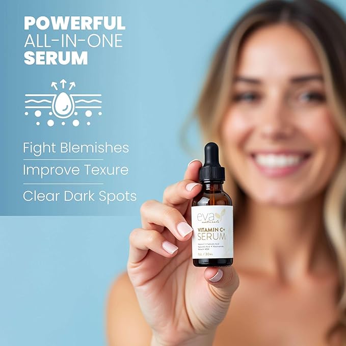 Eva Naturals Vitamin C Serum for Face – Anti Aging Dark Spot Remover & Corrector with Retinol, Hyaluronic Acid, Niacinamide & Salicylic Acid – Brightening, 1 fl oz