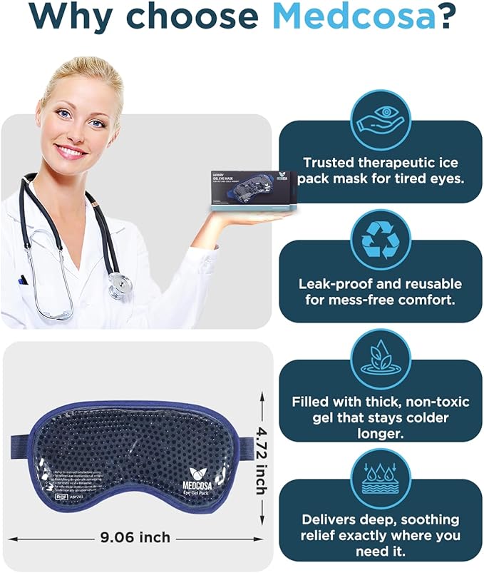 Medcosa Eye Ice Pack - Cool & Soothe Your Tired Eyes with Our Cold Gel Mask - Cooling for Puffy Eyes & Aiding Sleeping
