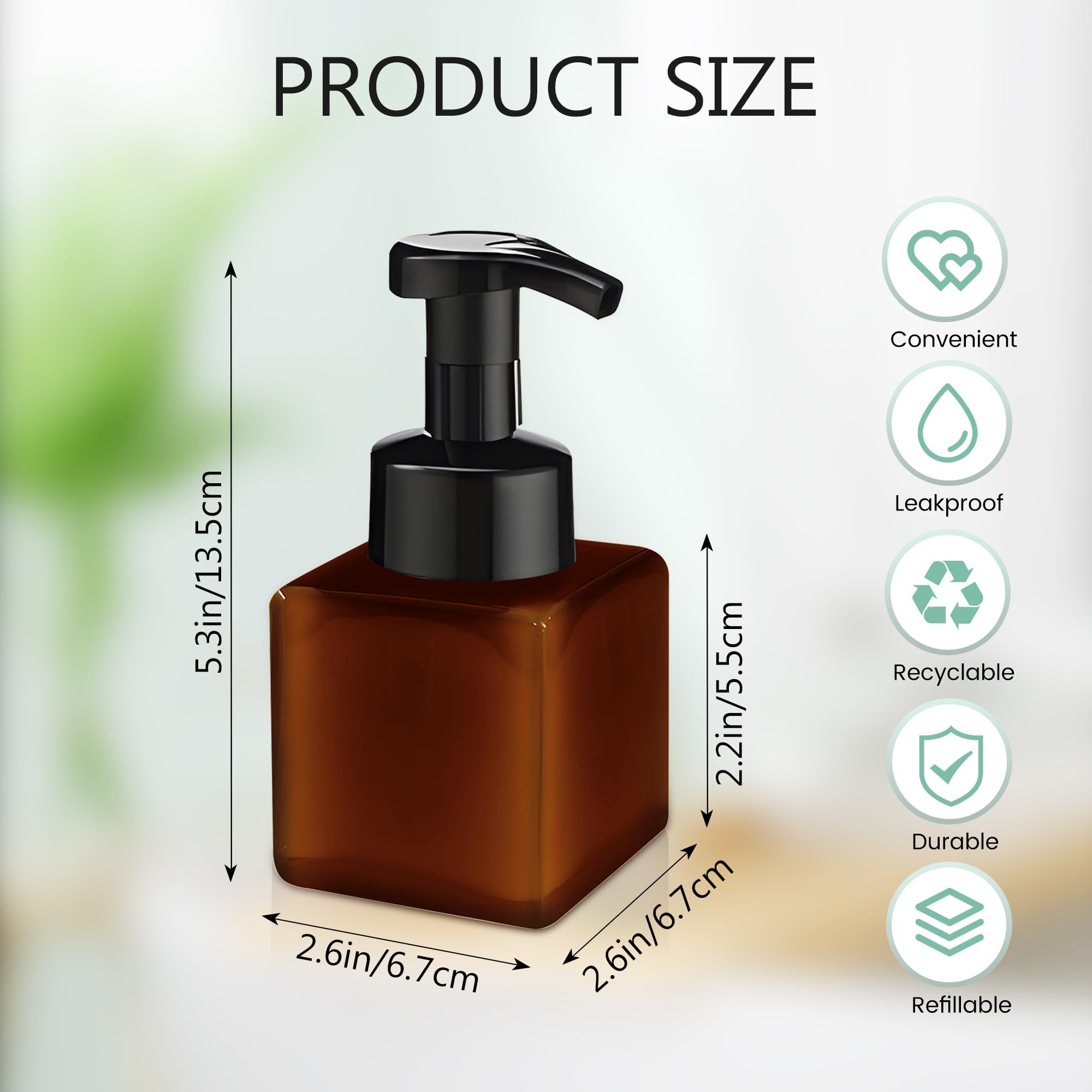 15 Pcs 8.5 oz Foaming Soap Dispenser Plastic Foaming Pump Bottle, Refillable Dispenser with Plastic Pump, Empty Hand Bottles for Liquid Soap, Shampoo, Bathroom,Hotel,Restaurant (15, Brown)