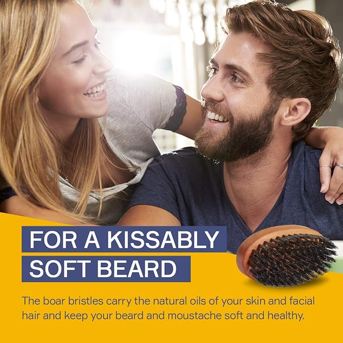 Seven Potions Beard Brush For Men With 100% First Cut Boar Bristles. Made in Pear Wood With Firm Bristles To Tame and Soften Your Facial Hair