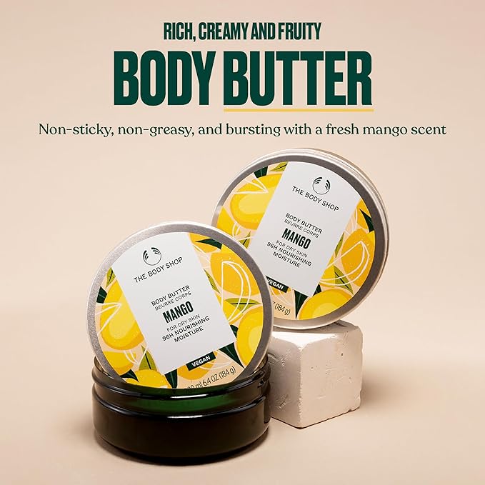 The Body Shop Body Butter | 96hr Nourishing Moisture for Dry Skin | Non-Greasy with Shea Butter for Smoother Softer Skin, Vegan, 200 ml / 6.4 oz (Mango)