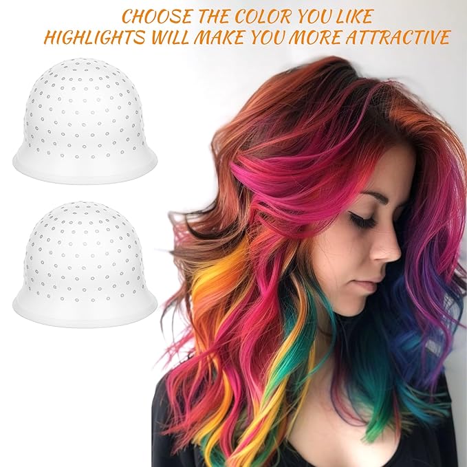 LIQWEI 2 Pcs Highlight Cap and Hook, White Silicone Reusable Highlighting Cap with 4.72 Inch Hook for Hair Coloring, Dyeing & Staining, Salon & Home Use (8.66 Inch Diameter)