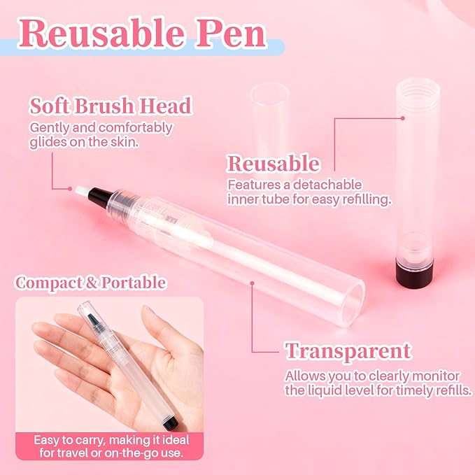 RAQEHO Cuticle Oil Pen Refillable - Empty Nail Oil Pen with Brush Tip Reusable Press Applicator Transparent Cosmetic Containers for Nail Oil Eyelash Growth Liquid Cosmetic Lip Gloss (3 Pack 6ml)