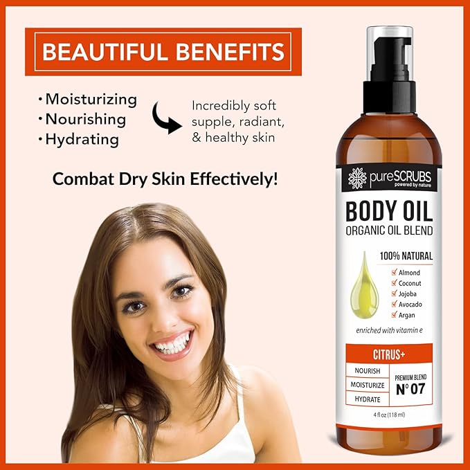 pureSCRUBS Ultra Moisturizing Citrus Body Oil for Dry Skin, 4 oz