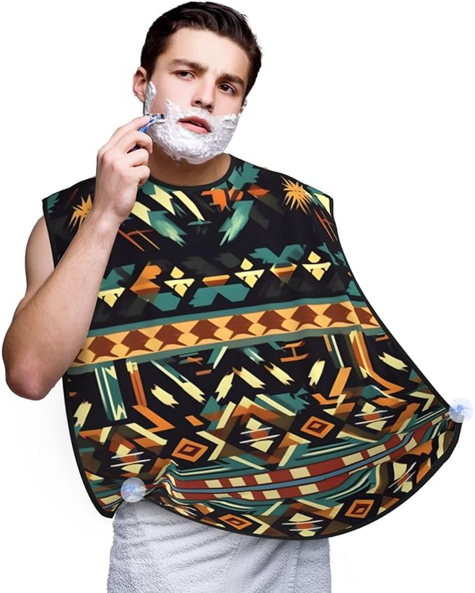 Native American Patterns Print Beard Bib Apron For Men, Beard Hair Catcher For Men Shaving Trimming,Beard Cape Cloth