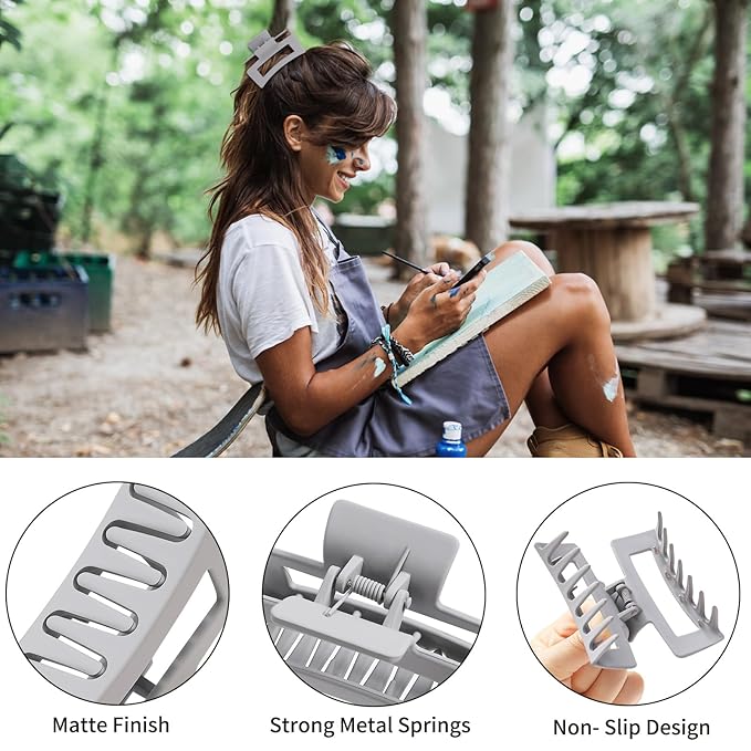 Sisiaipu 6 Pack Hair Clips, 3.5 Inch Medium Hair Claw Clips for Women and Girls - Grey