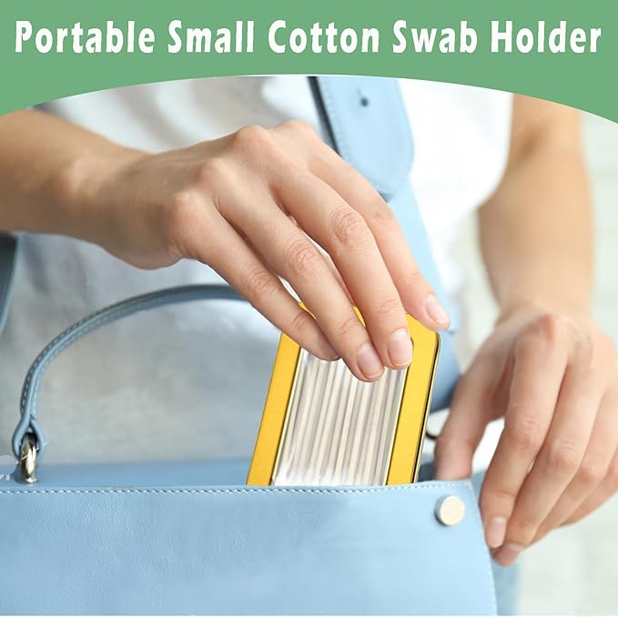 MatFirsmo Cotton Swab Holder for Travel, 2 Pcs Portable Small Dental Floss Holder Empty Metal Cotton Ball Holder, Travel Floss Picks Case with Dustproof Lid for Cotton Swabs Hair Ties Floss, Gold