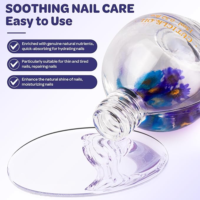 Cuticle Oil, Lavender Cuticle Nail Oil Infused with Real Flowers 15ml