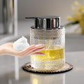 CICUFY Foaming Hand Soap Dispenser - Glass Foam or Lotion Dispenser for Kitchen & Bathroom, Refillable with Large Silver Pump (Leaf Pattern-Clear)