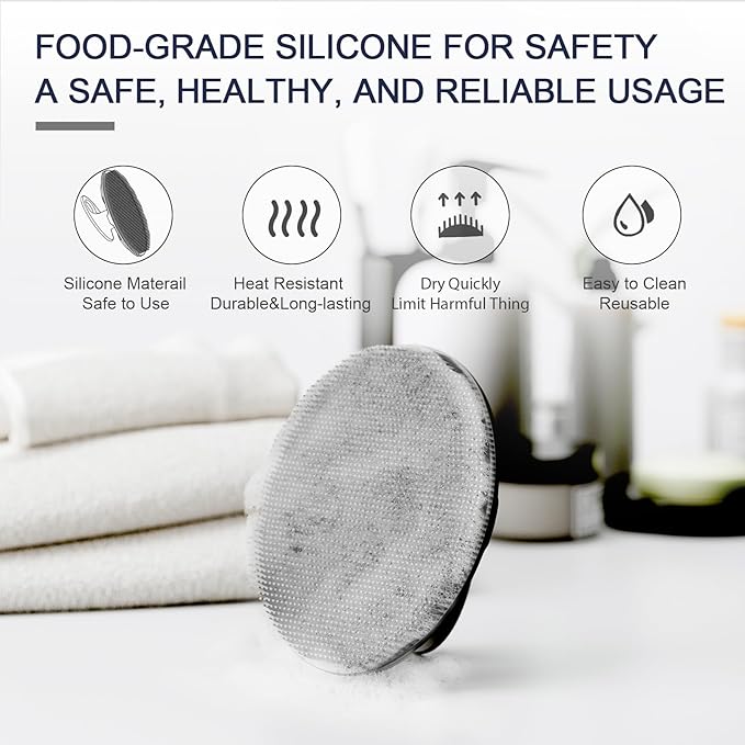 Silicone Body Scrubber Shower Bath Wash Brush Gentle Exfoliating Scrub Cleansing Loofah for Women Men Baby Sensitive Skin, Easy to Clean, Lather Nicely, More Hygienic, 1 Pack, Black