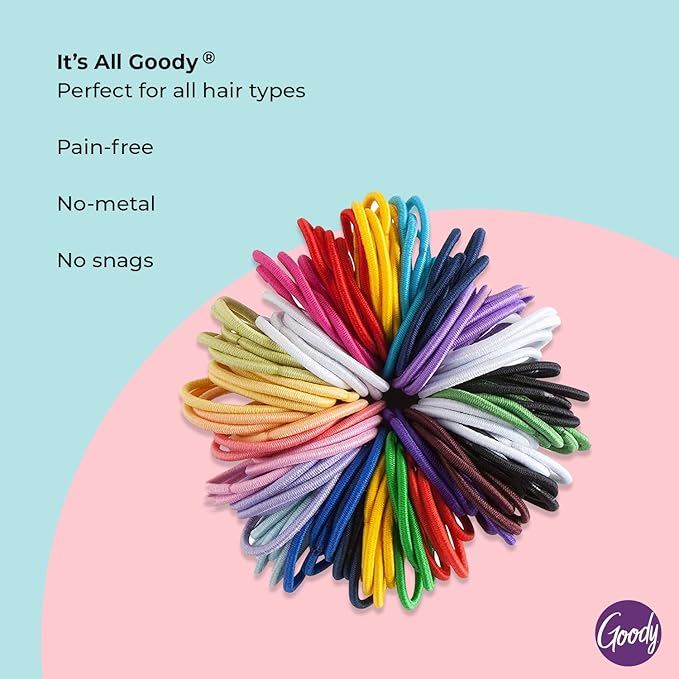Goody Kids Ouchless Hair Elastics – No Pull, No Breakage, Tangle-Free Hold for Fine Hair – 40 Count, Assorted Colors, Long-Lasting Ponytail Holders for Girls & Boys