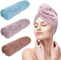 3 Pack Microfiber Hair Towel Wrap for Women, Fast Drying Hair Turban with Button, Anti-Frizz Large Hair Towel for All Hair Styles, Soft & Absorbent Hair Drying Towel (Purple, Bule, Brown)