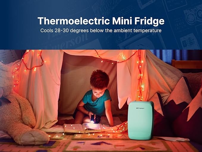 Emerson EFC-5000 Portable Mini Fridge Cooler for 6 Cans, Compact 4L Capacity, Lightweight Design, AC/DC Power Compatibility, and Removable Shelf – Perfect for Home, Office, Dorms, and Travel, Black