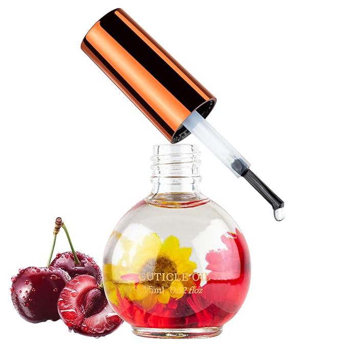 Cuticle Oil, Cherry Cuticle Nail Oil Infused with Real Flowers 15ml
