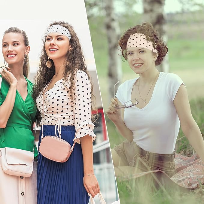 RITOPER Polka Dot Headbands for Women Non Slip, Boho Wide Head Bands for Women's Hair, Trendy Cute Hair Accessories for Yoga, Running, Spa Day, Party, Travel, Wigs