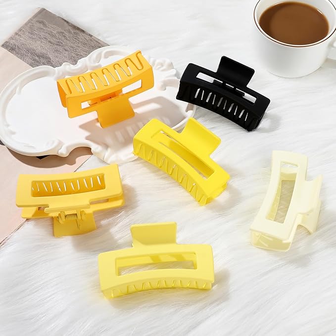 Sisiaipu 3.5 Inch Medium Hair Claw Clips 6 Pack Hair Clips for Women Square Rectangle Claw for Hair Banana Jaw Clips Hair Accessories for Girls (Yellow)