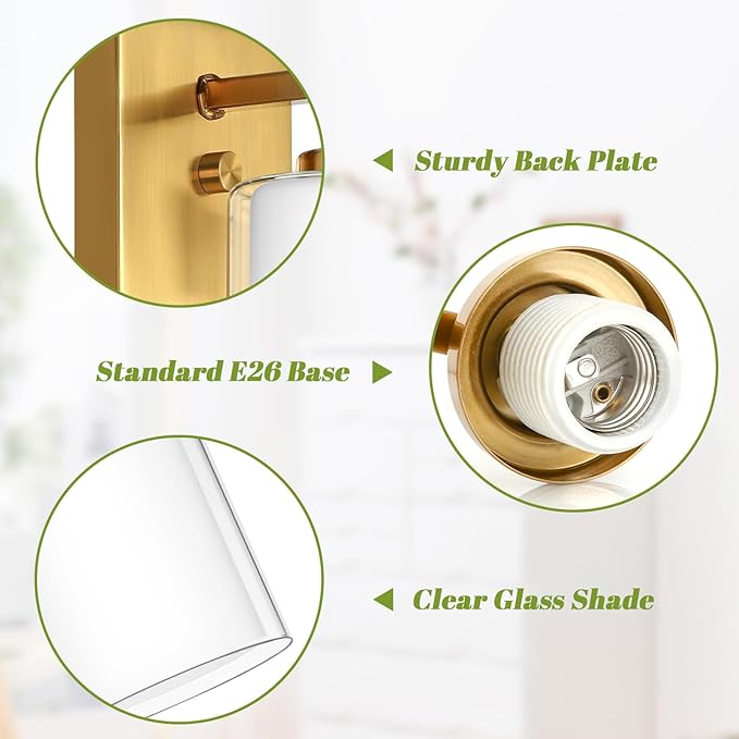 VerRon Wall Sconces Set of 2 with Double Clear Glass Shade for Bathroom