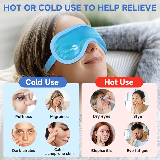 AiricePac Cold Eye Mask Cooling Eye Mask for Dry Eyes, Gel Eye Mask Eye Ice Pack Reusable Cold Eye Compress for Dark Circles, Migraines, Eye Surgery, Skin Care