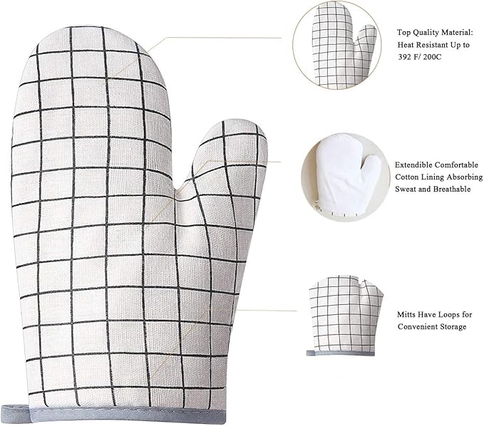 Win Change Oven Mitts and Potholders BBQ Gloves-Oven Mitts and Pot Holders with Recycled Infill Silicone Non-Slip Cooking Gloves for Cooking Baking Grilling (4-Piece Set) (White)