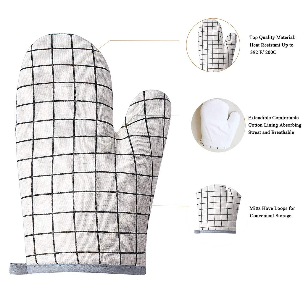 Win Change Oven Mitts and Potholders BBQ Gloves-Oven Mitts and Pot Holders with Recycled Infill Silicone Non-Slip Cooking Gloves for Cooking Baking Grilling (4-Piece Set) (White)