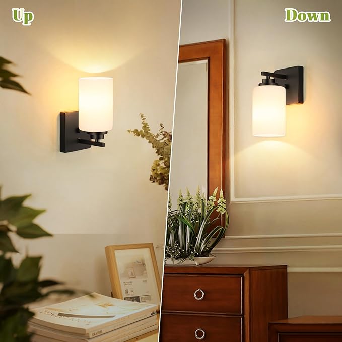 VerRon Wall Sconces Set of 2 with White Glass Shade for Bathroom